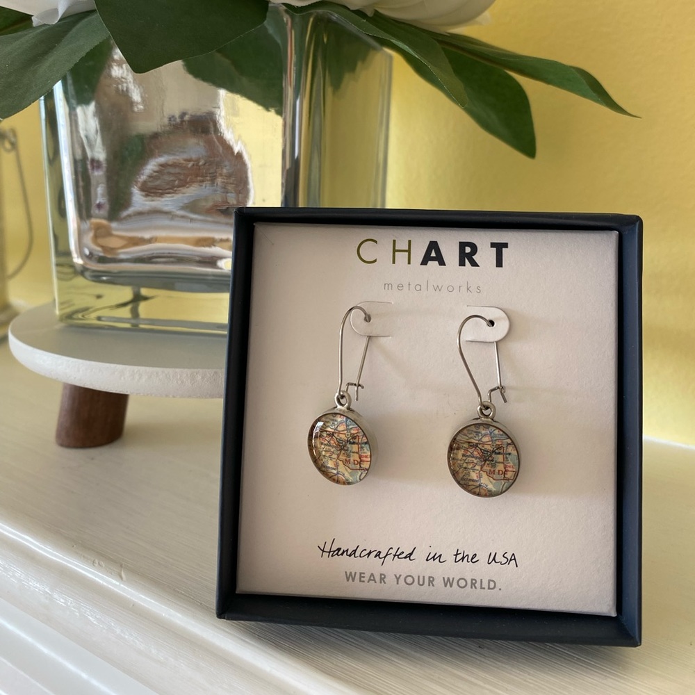 Chart Metal Pewter dangle earrings - MD Map!  Very unique!!